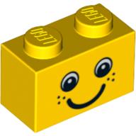 This is also a 1x2 brick, but yellow with a smiley face print.