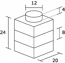 A 1x1 brick with LDU measurements